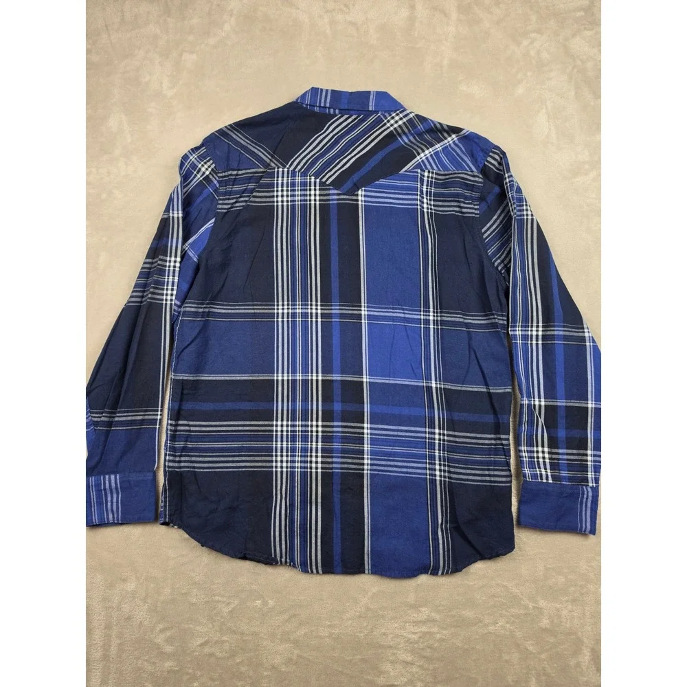 Levi's Flannel Western Shirt Mens XXL Blue Plaid Pearl Snap Long Sleeve